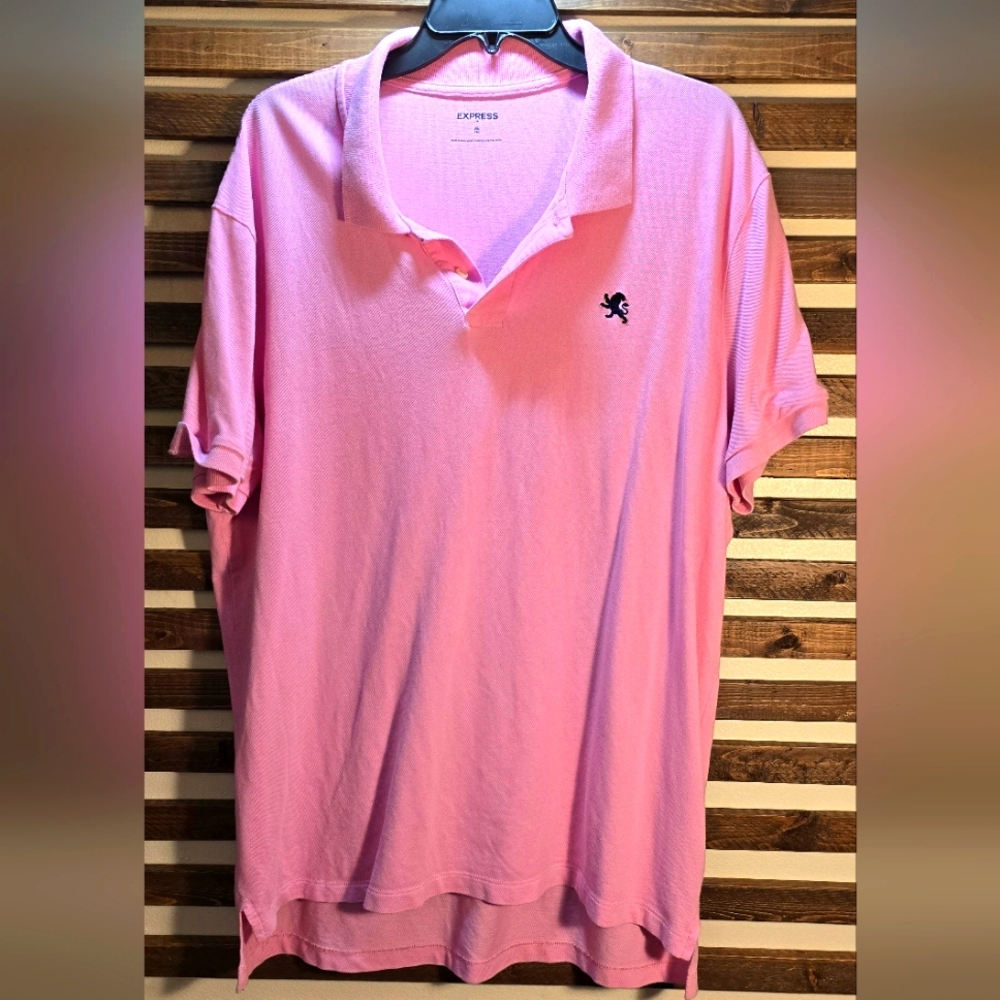 Express Shirt Mens XL Pink Solid Short Sleeve Polo Collar Cotton Logo